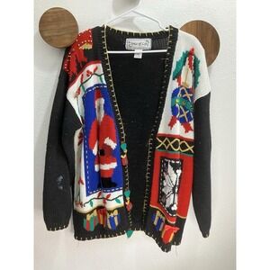 Vintage 1980s Spice of Life Ugly Christmas Holiday Sweater Cardigan Size Large
